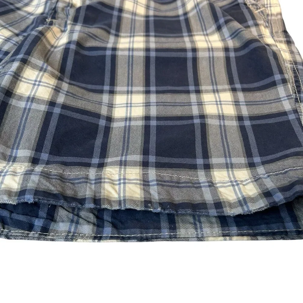 Abercrombie & Fitch Y2K Plaid Shorts Mens 36 Blue White Button Fly Cotton Grunge